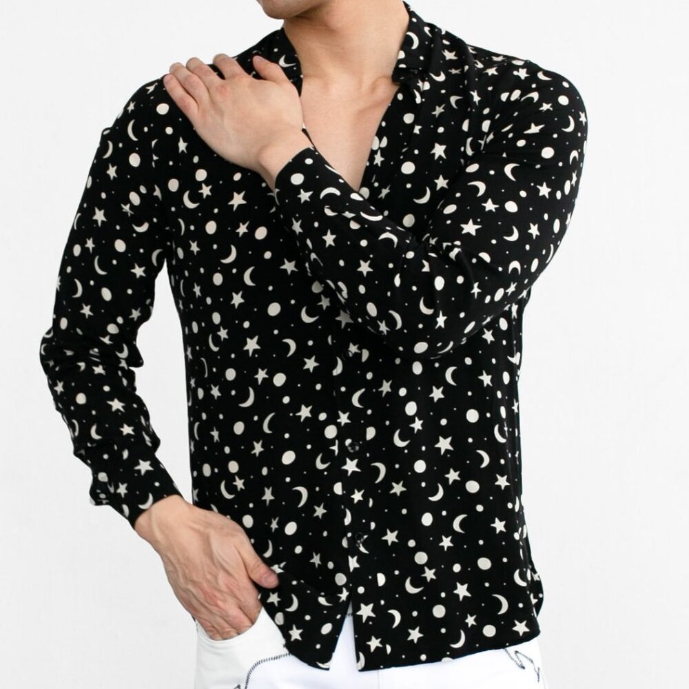 $3 START THURSDAY 10/31 @ 2pm: Saint Laurent Black Star & Moon Button Down Shirt